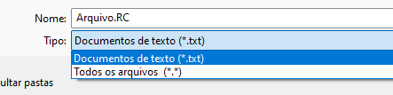 Salve como Todos os Arquivos (*.*)